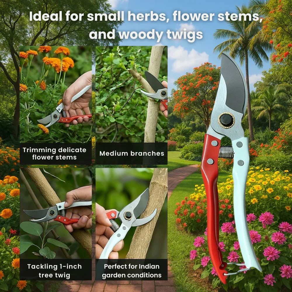 Assorted Hand Pruner Cutter - 1 Pc (Steel Blades) | Heavy Duty Gardening Cutter Tool | Plant Cutter for Home Garden, Wood Branch Trimmer, Sturdy Stem Scissors, Grass Cutting Accessory - Image 4
