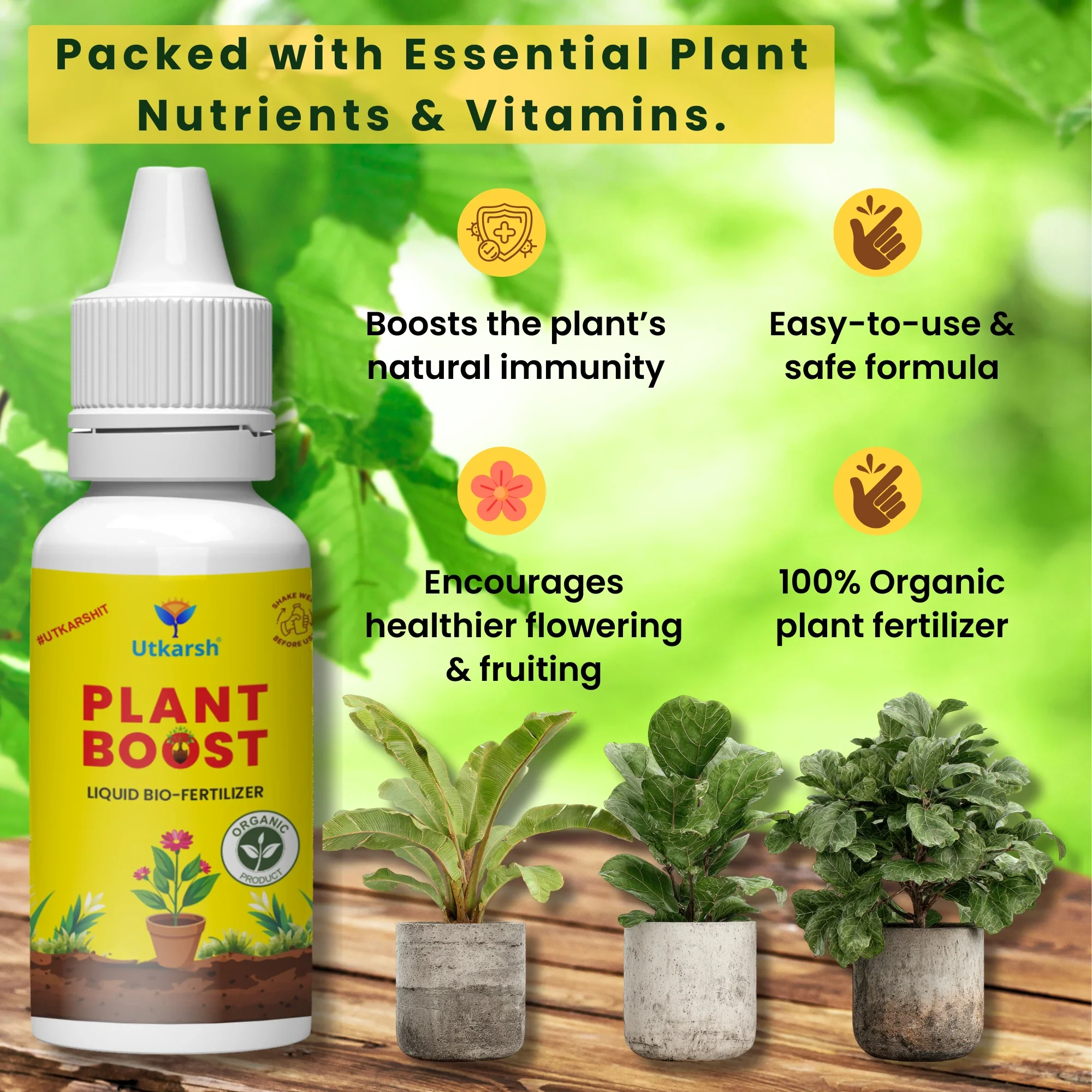 Plant Boost - Liquid Bio Fertilizer, Organic Growth Booster for Faster, Healthier Home Garden Plants, Ideal for Vegetables, Flowers, Herbs & Promotes Healthy Roots (Pack of 3 of 50 ml) - Image 4