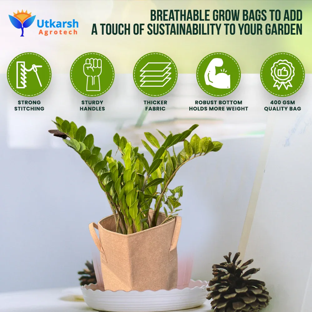 400 GSM Geo Textile Fabric Growbags- Beige, Pack of 5 - Image 4