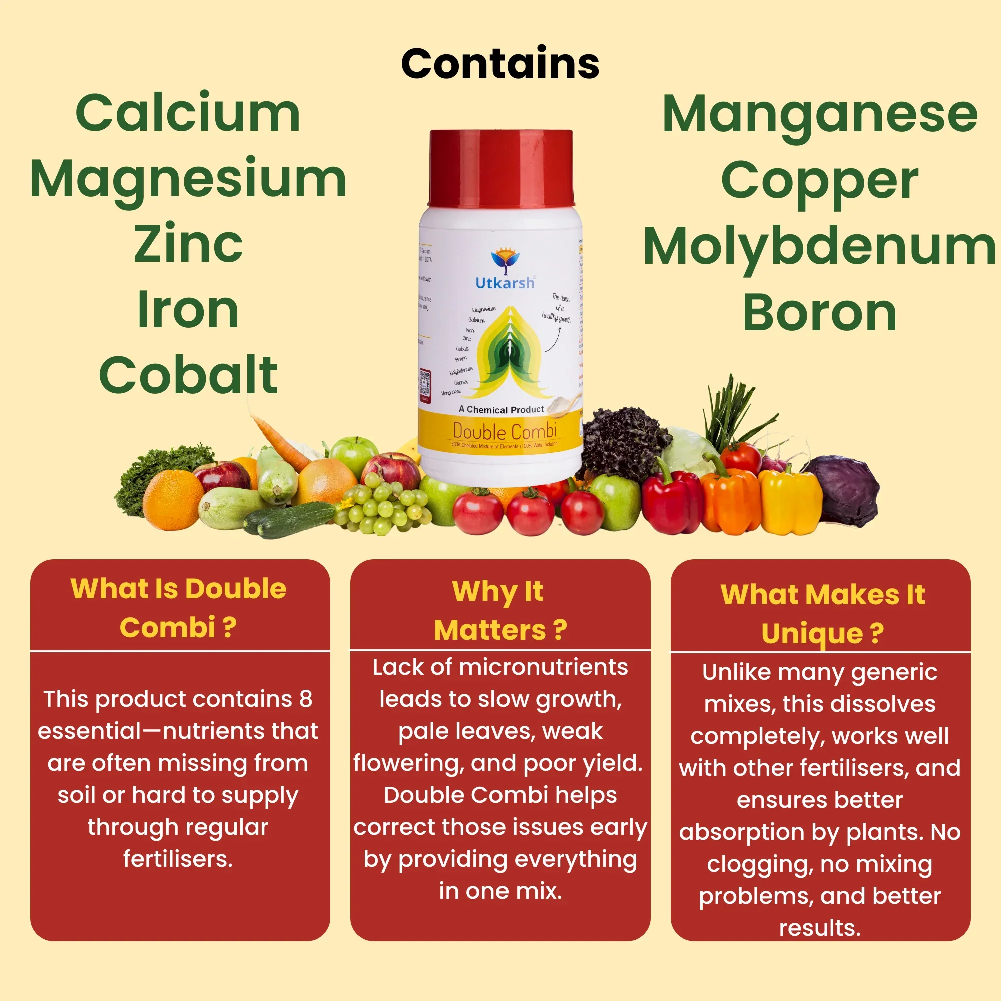 Double Combi - EDTA Chelated Mix - Calcium, Magnesium, Iron, Zinc, Boron, Copper, Cobalt, Manganese, Molybdenum (100 % Water Soluble Chemical for Foliar Spray) - Image 3