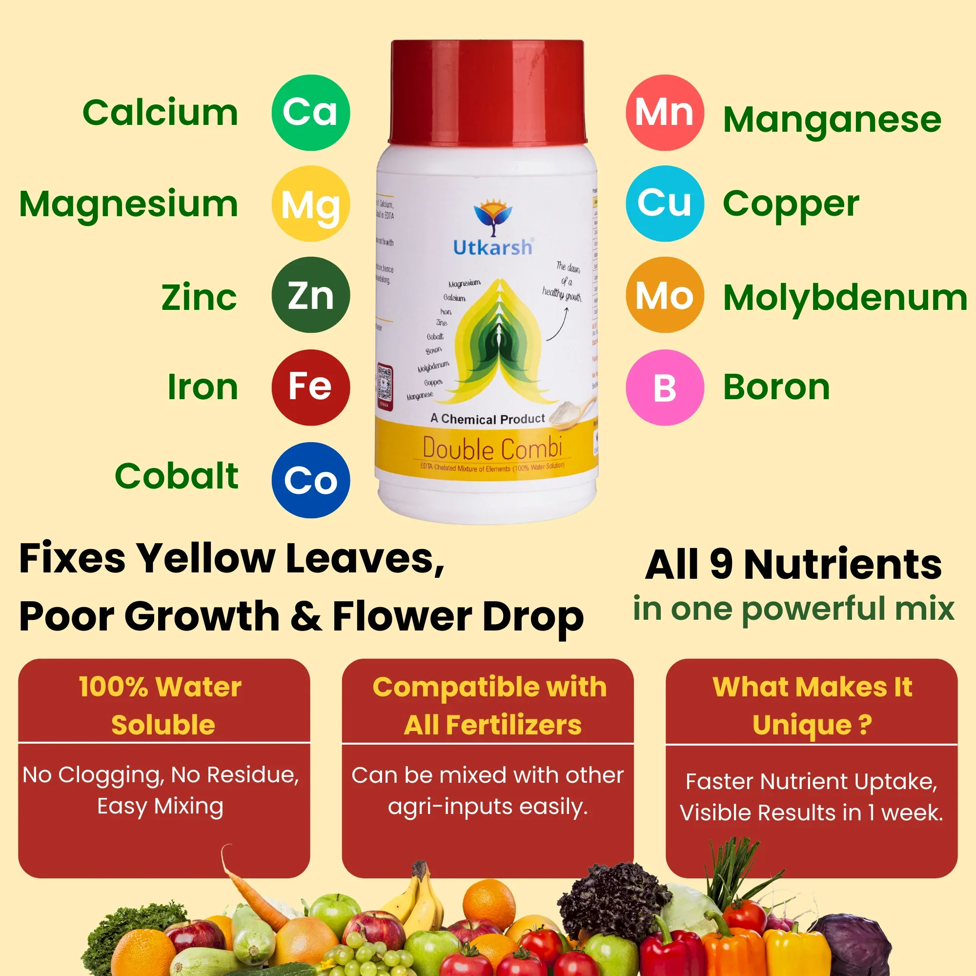 Double Combi - EDTA Chelated Mix - Calcium, Magnesium, Iron, Zinc, Boron, Copper, Cobalt, Manganese, Molybdenum (100 % Water Soluble Chemical for Foliar Spray) - Image 4