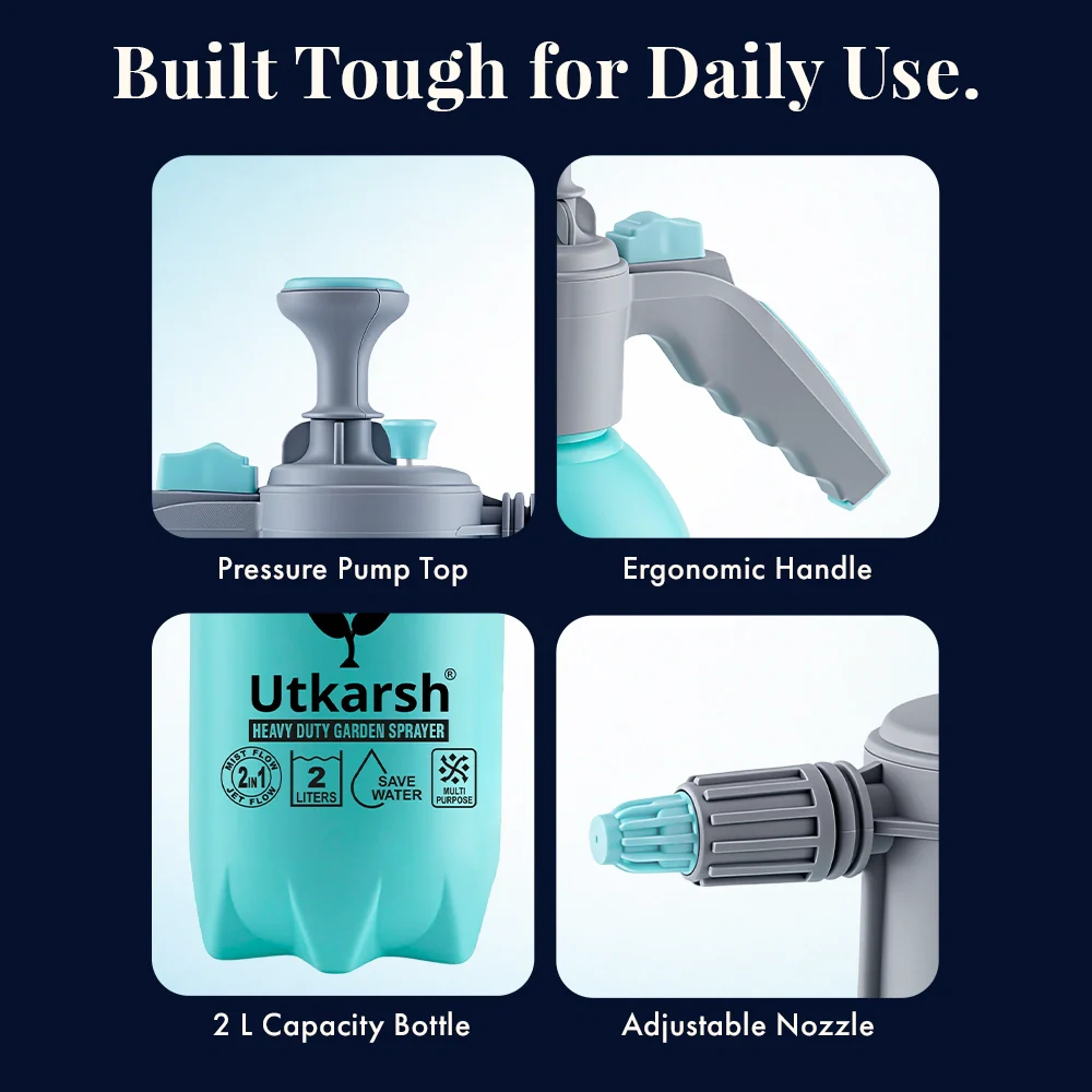 Premium Pressure Sprayer 2 Litre (Aqua Blue) | Pressure Spray Bottle for Plants | Gardening Water Pump Sprayer | Plant Spray Bottle for Garden | Spray Bottles for Gardening, Pack of 1 - Image 4