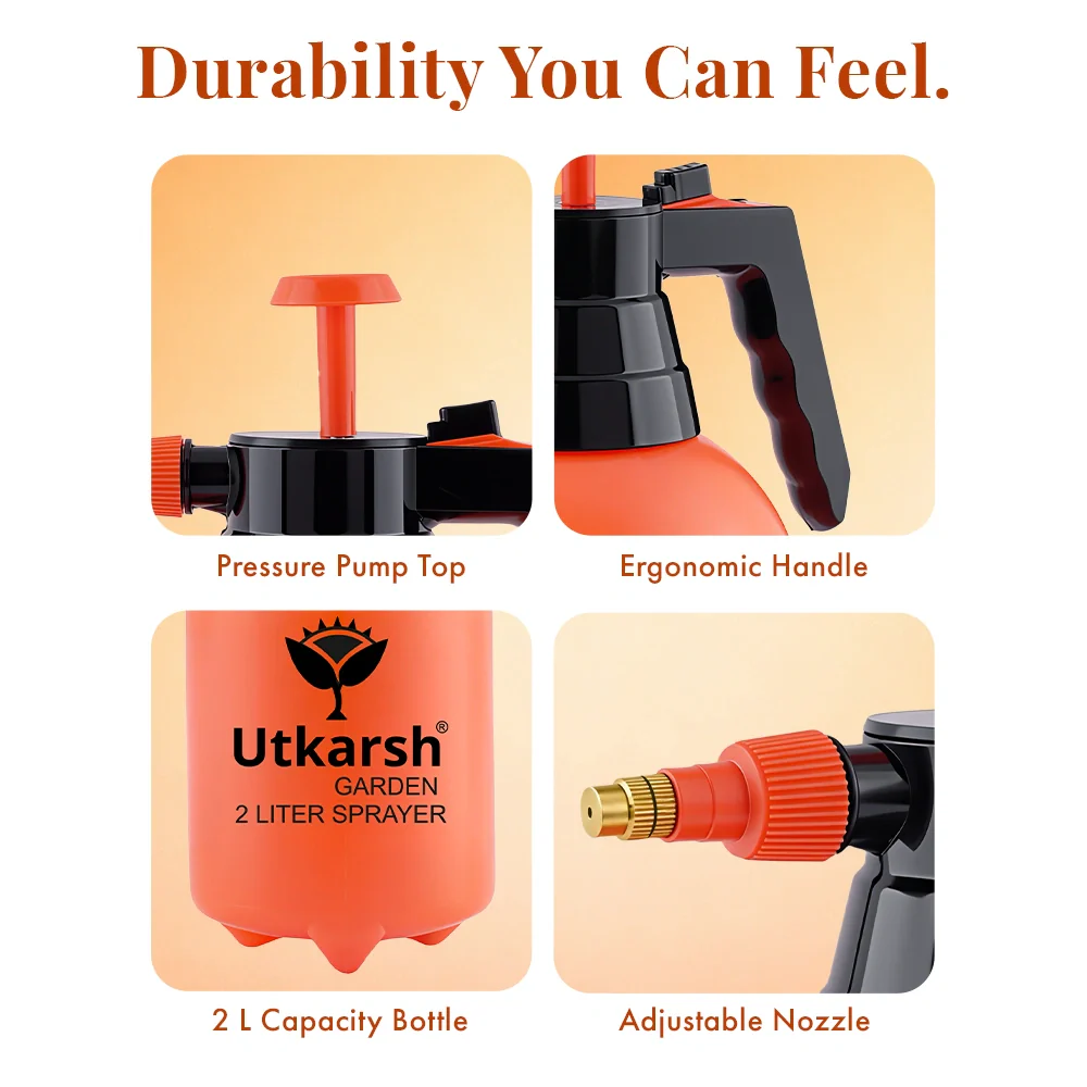 Spray Pump for Plants 2 L - Orange | Garden Sprayer with Adjustable Brass Nozzle | Plastic Water Spray Bottle for Gardening, Car & Bike Wash | Leak-Proof, Easy-Fill Water Sprayer, Pack of 1 - Image 4