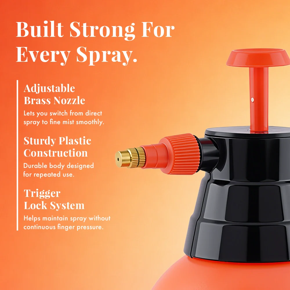 Spray Pump for Plants 2 L - Orange | Garden Sprayer with Adjustable Brass Nozzle | Plastic Water Spray Bottle for Gardening, Car & Bike Wash | Leak-Proof, Easy-Fill Water Sprayer, Pack of 1 - Image 5