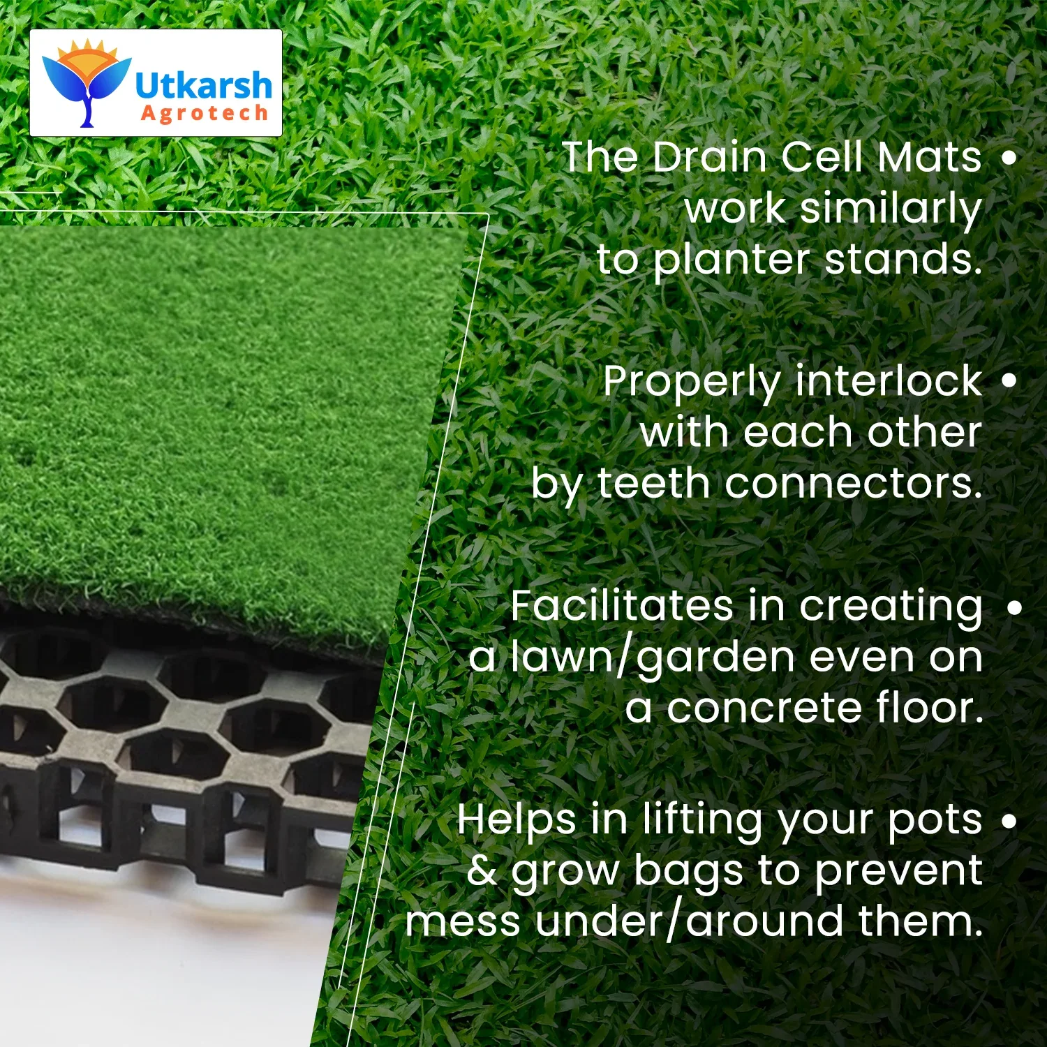 Garden Drainage Cell Mats (Thickness: 20 mm) Terrace, Kitchen, Indoor-Outdoor| Heavy-Duty, Highly Durable Polypropylene Water Drainage Mat - Image 3