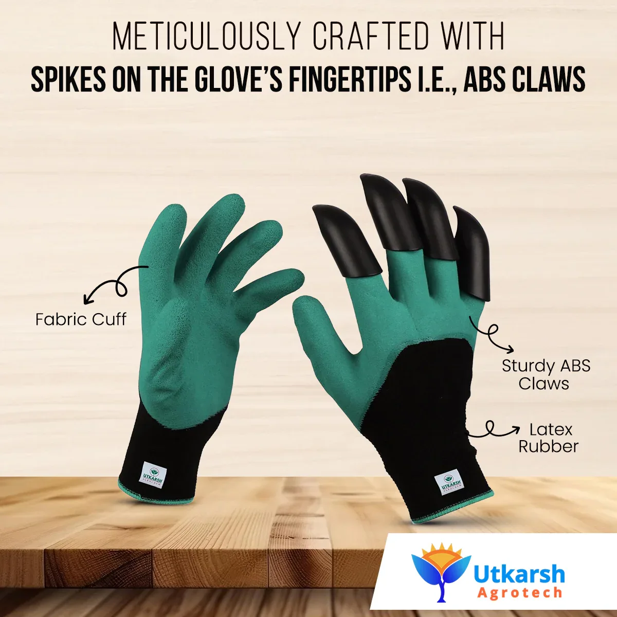 ABS Garden Gloves - Heavy-Duty Washable Gloves with Right Hand Fingertip ABS Claws for Pruning, Digging, Planting and Home Gardening - Image 3