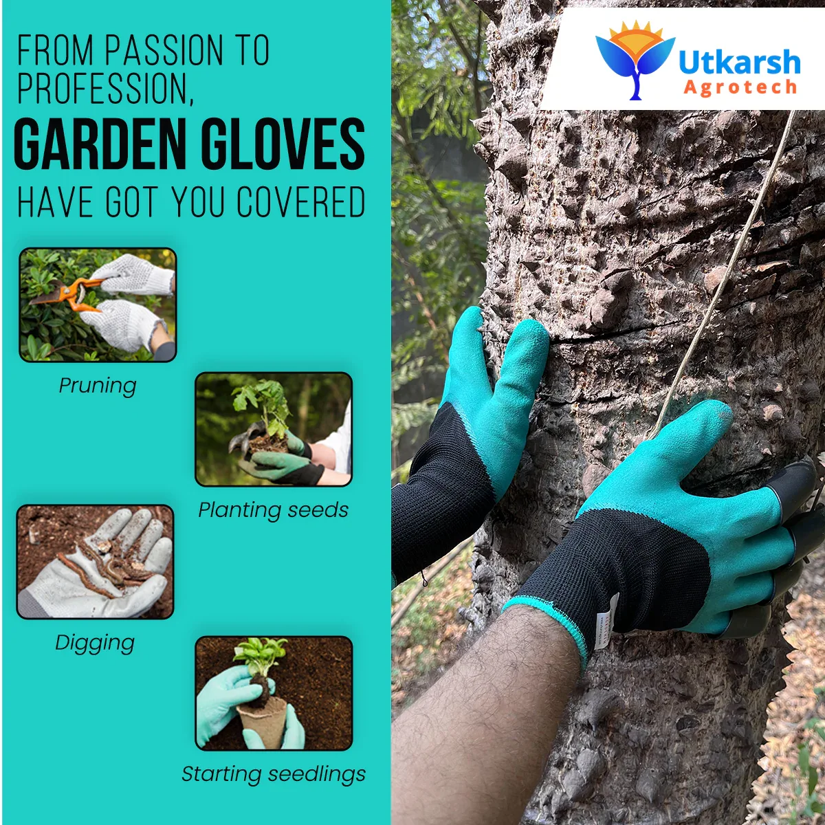 ABS Garden Gloves - Heavy-Duty Washable Gloves with Right Hand Fingertip ABS Claws for Pruning, Digging, Planting and Home Gardening - Image 5