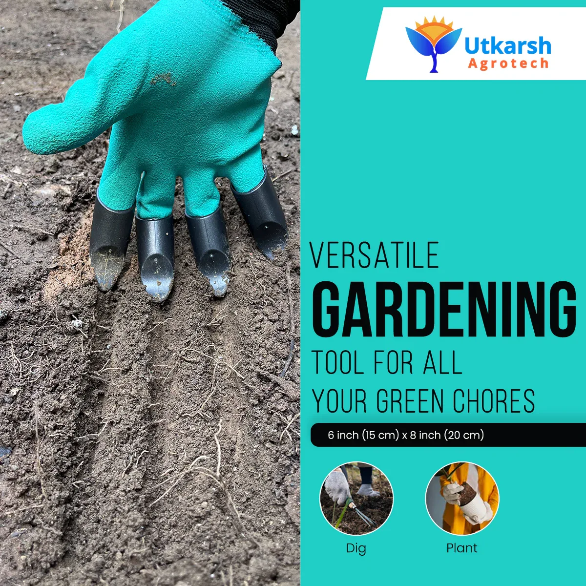 ABS Garden Gloves - Heavy-Duty Washable Gloves with Right Hand Fingertip ABS Claws for Pruning, Digging, Planting and Home Gardening - Image 6