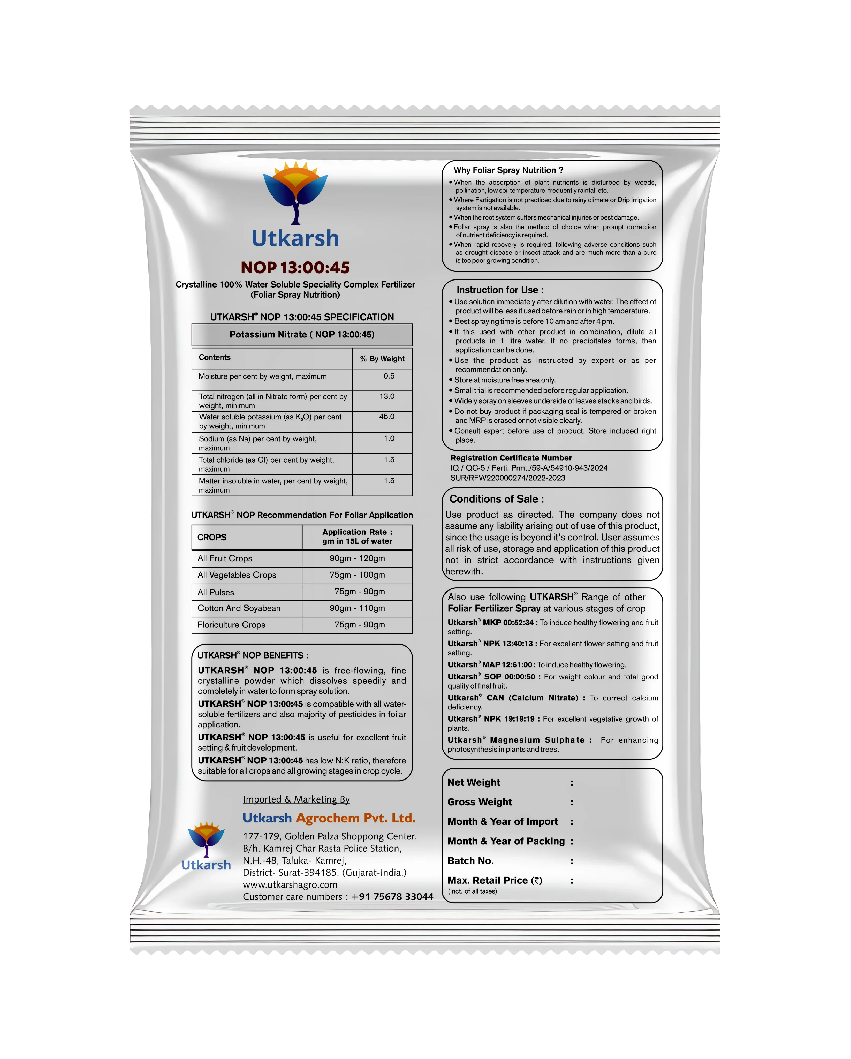 NOP 13 00 45 - Potassium Nitrate, NPK Fertilizers for Plants Growth & Healthy Home Garden | 100% Water Soluble Powder, Growth Boost for Fruits and Flowers - Image 10
